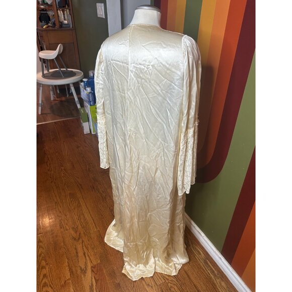 Vintage Lingerie Nightie Overcoat Housecoat sexy silk négligée cream lace - Picture 2 of 8